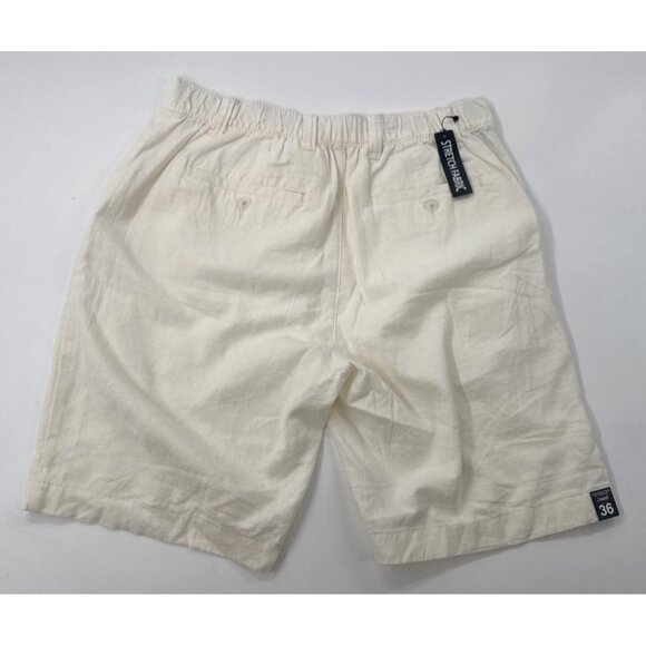 Roundtree Yorke Shorts Mens 36 White Linen Blend Elastic Waist Flat Chino NEW - Picture 5 of 6